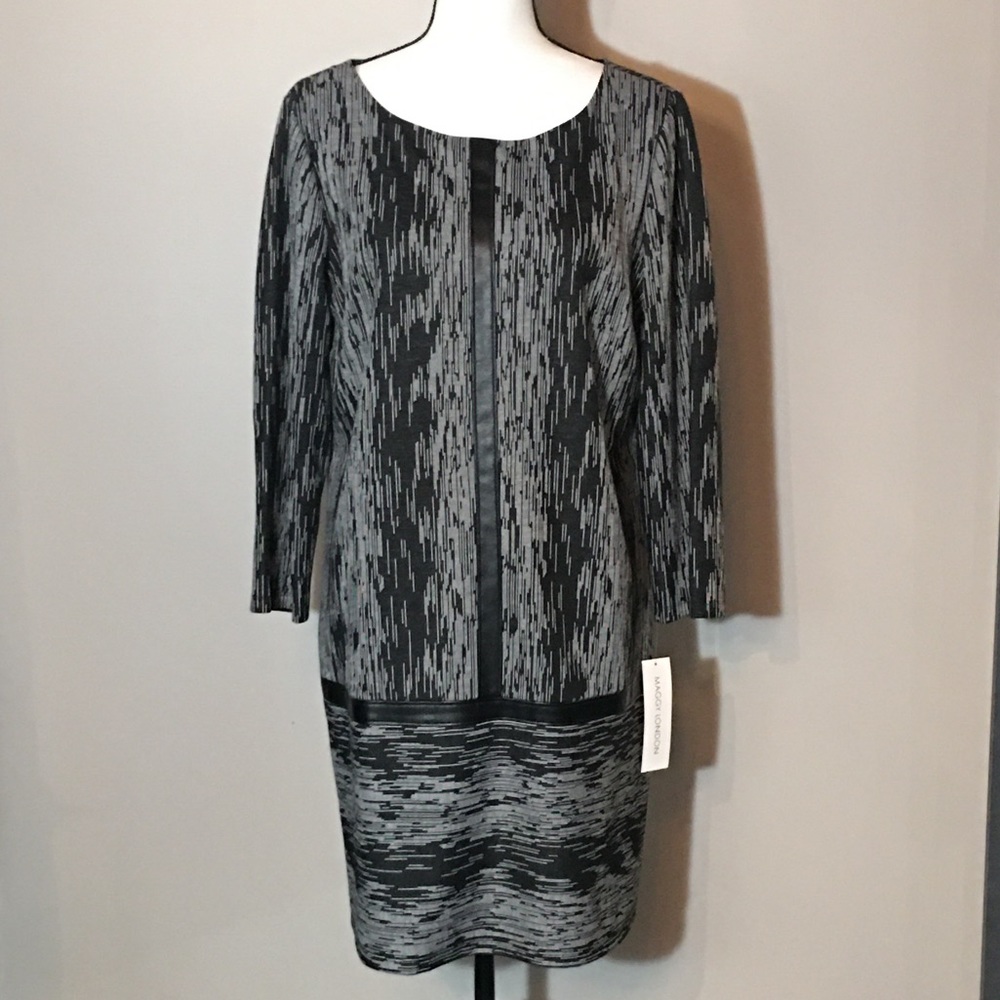 Maggy London Black, White Dress w/ Leather Detail